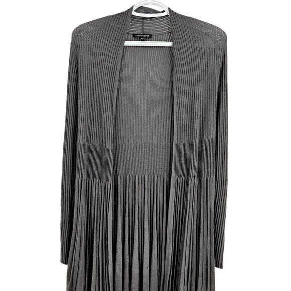 Eileen Fisher Gray Pleated Knit Long Sleeve Casual Open Front Cardigan - Picture 4 of 13